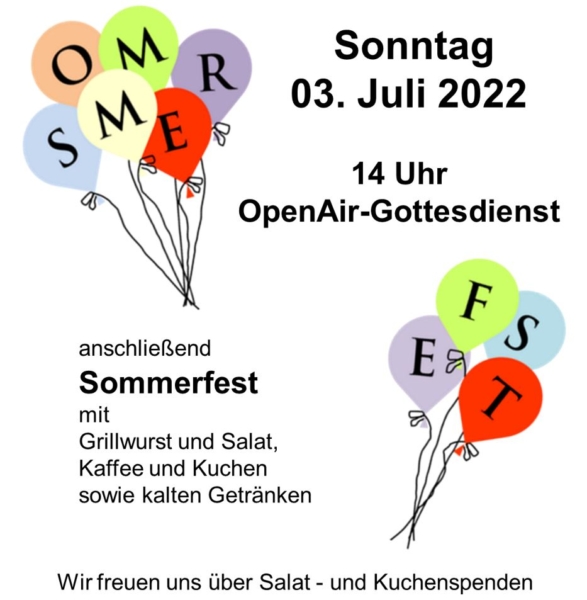 Read more about the article Sommerfest und OpenAir-Gottesdienst im Gemeindezentrum Schillerhöhe – Sonntag, 03. Juli 2022,  14.00 Uhr